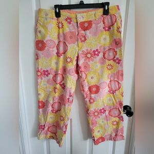 IZOD Womens Floral Print Stretch 7/8 Crop Capri Trousers Pants Size 16